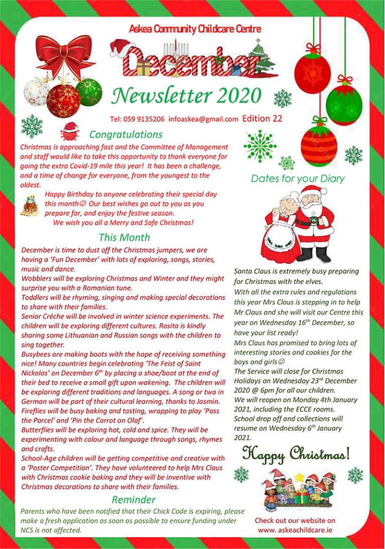 December Newsletter Askea Community Childcare Centre