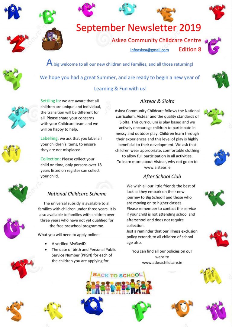 September 19 Newsletter Askea Community Childcare Centre