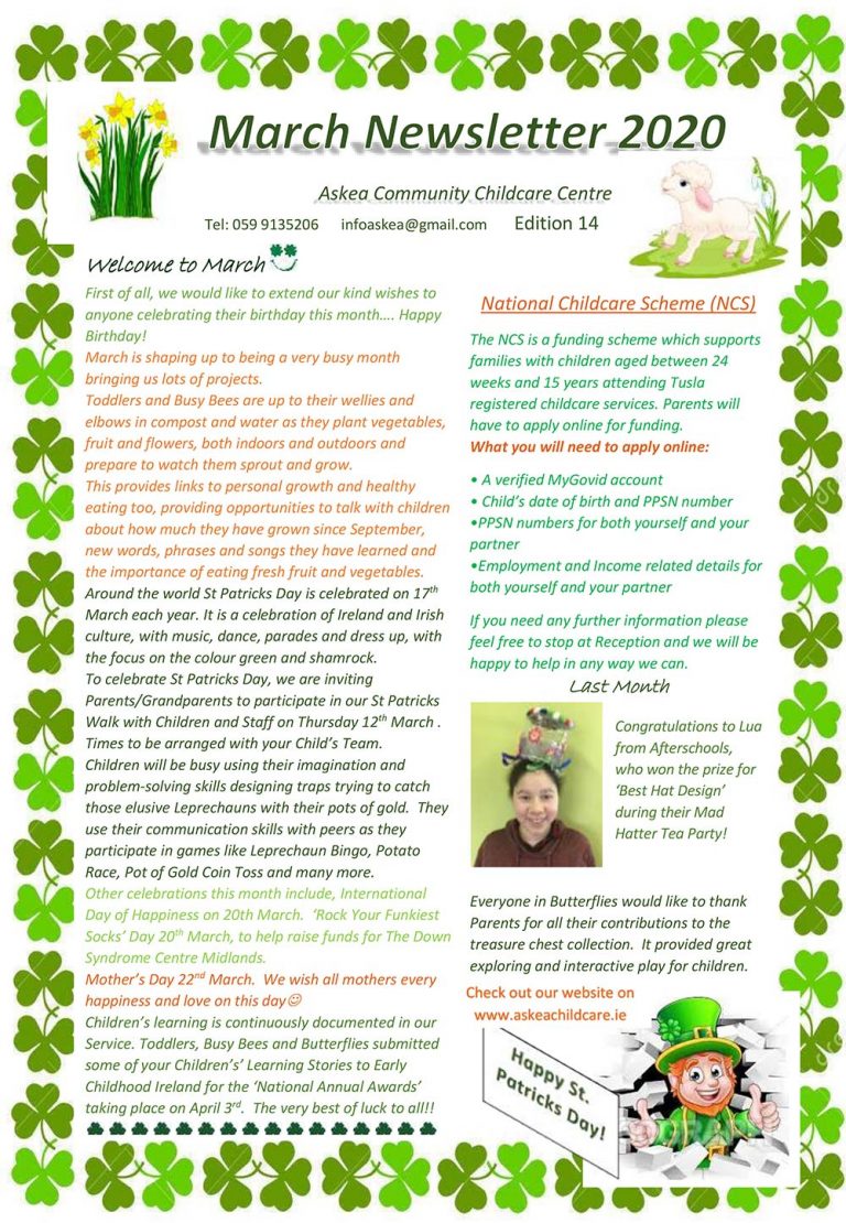 March Newsletter 20 – Askea Community Childcare Centre